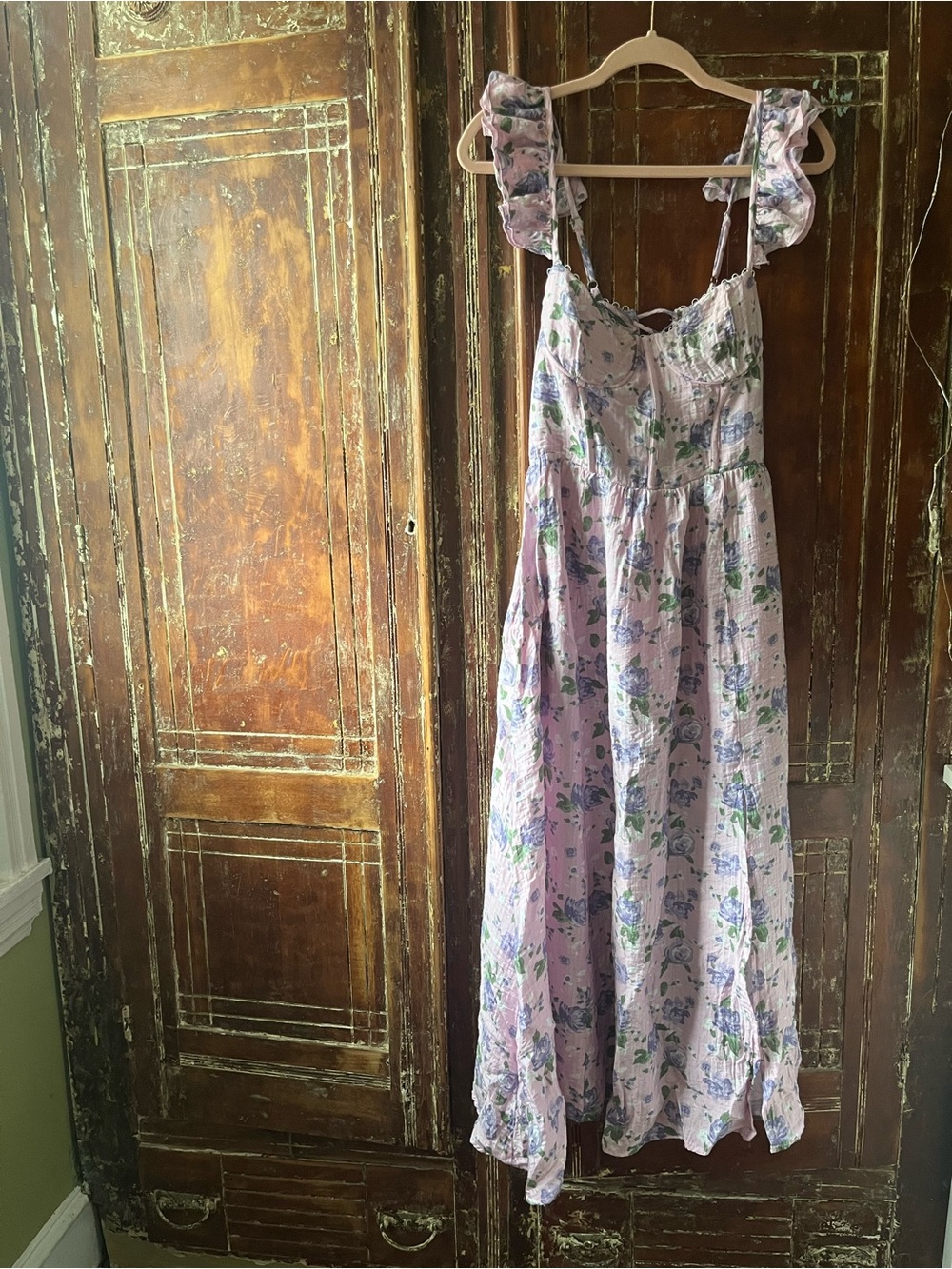 Astr Lavender Floral Ruffle-Shoulder Maxi Dress